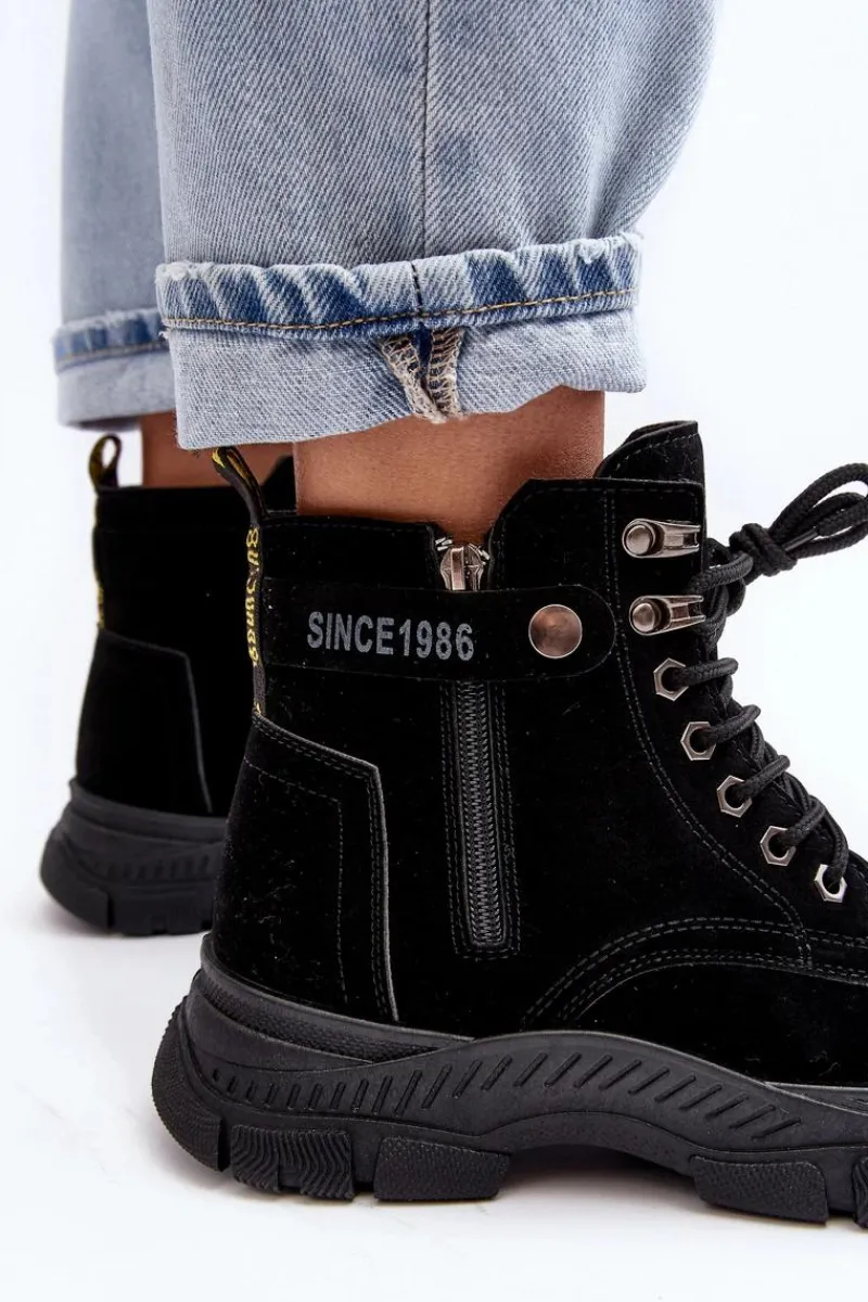 Hot Ocieplane Zamszowe Damskie Botki Trapery Czarne Jailina Damskie Botki Ocieplane|Damskie Trapery