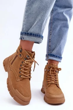 New Ocieplane Zamszowe Damskie Botki Trapery Camel Jailina Damskie Botki Ocieplane|Damskie Trapery