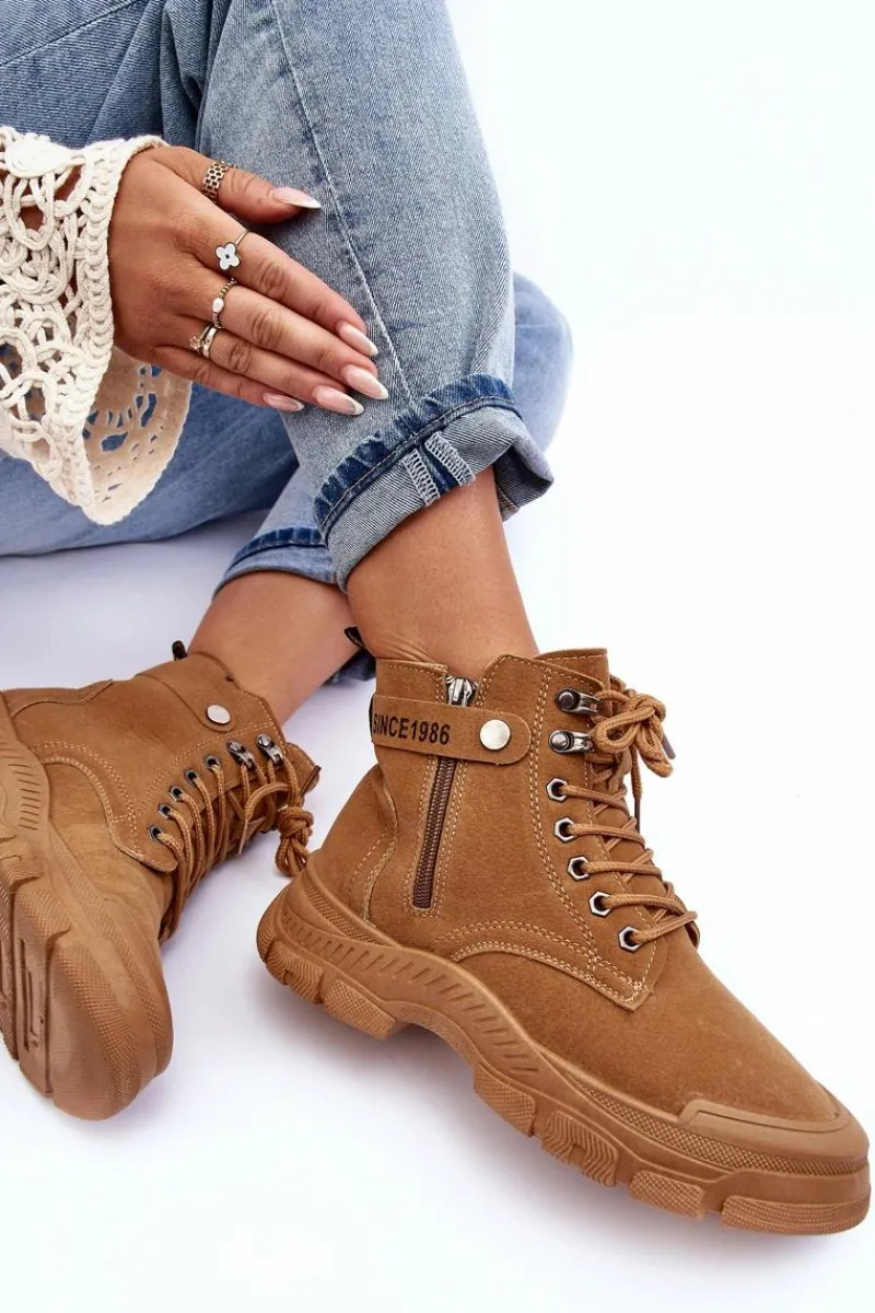 New Ocieplane Zamszowe Damskie Botki Trapery Camel Jailina Damskie Botki Ocieplane|Damskie Trapery