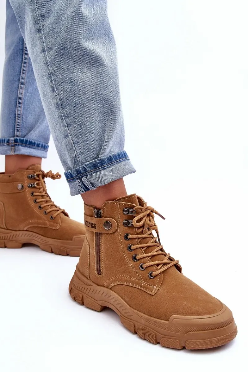 New Ocieplane Zamszowe Damskie Botki Trapery Camel Jailina Damskie Botki Ocieplane|Damskie Trapery