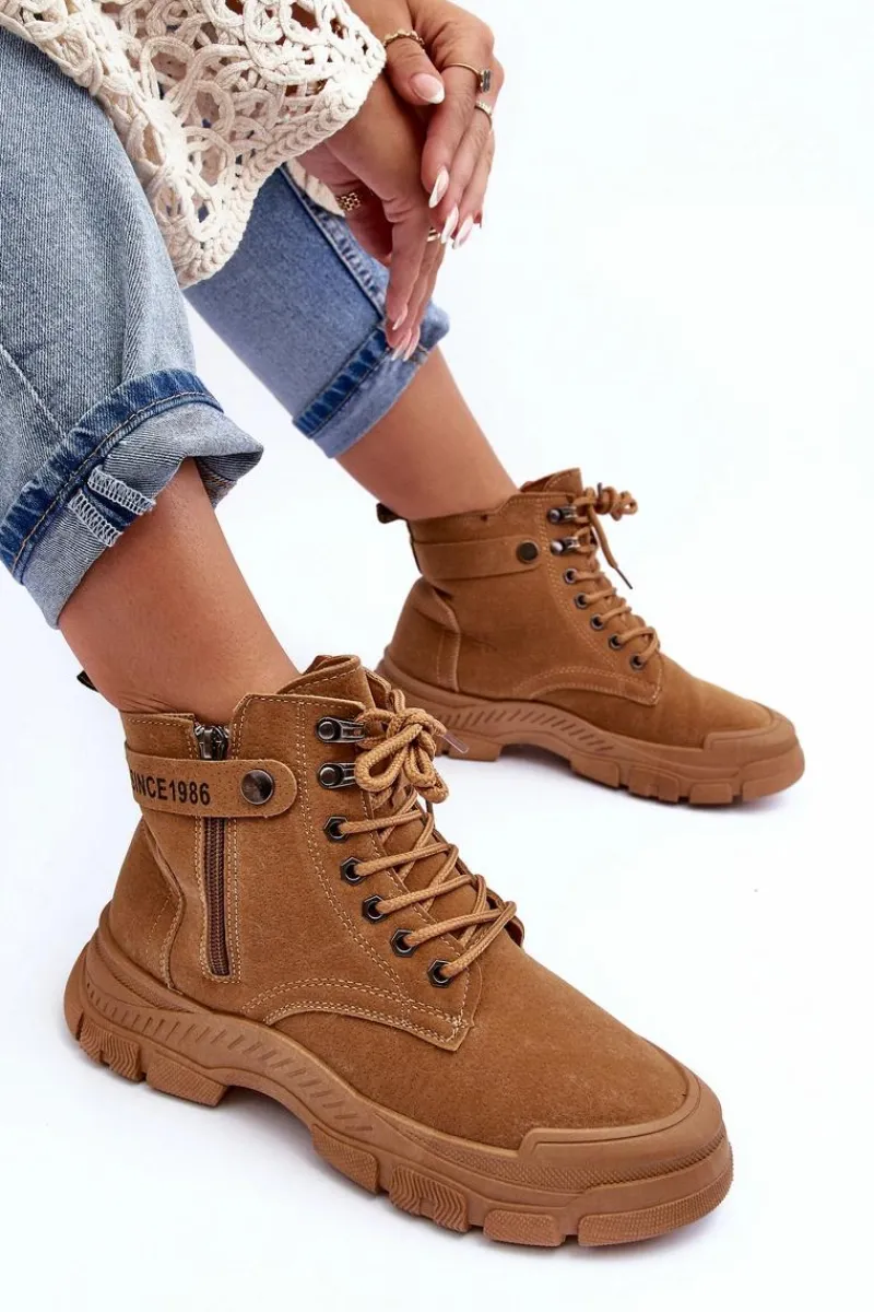 New Ocieplane Zamszowe Damskie Botki Trapery Camel Jailina Damskie Botki Ocieplane|Damskie Trapery