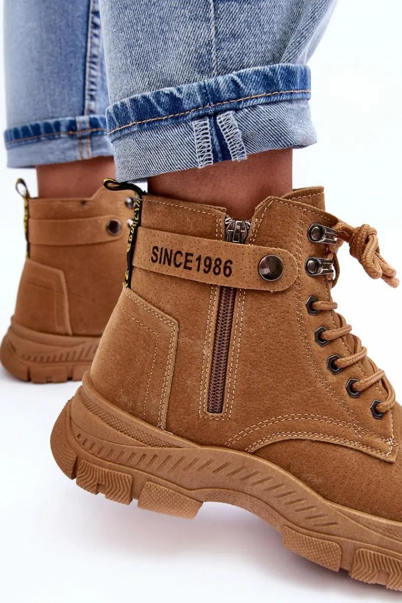 New Ocieplane Zamszowe Damskie Botki Trapery Camel Jailina Damskie Botki Ocieplane|Damskie Trapery