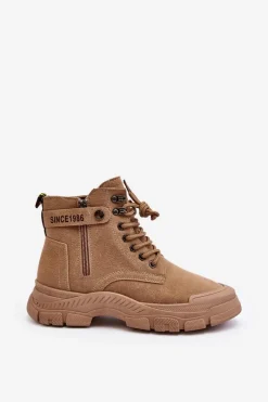 New Ocieplane Zamszowe Damskie Botki Trapery Beżowe Jailina Damskie Botki Ocieplane|Damskie Trapery