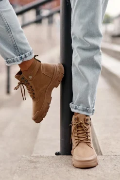 New Ocieplane Zamszowe Damskie Botki Trapery Beżowe Jailina Damskie Botki Ocieplane|Damskie Trapery