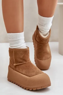 Śniegowce Damskie>Big Star Shoes Ocieplane Zamszowe Śniegowce Na Platformie Big Star OO274A212 Brązowe Brązowy