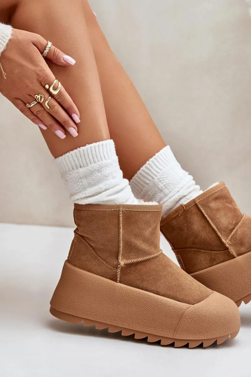 Śniegowce Damskie>Big Star Shoes Ocieplane Zamszowe Śniegowce Na Platformie Big Star OO274A212 Brązowe Brązowy