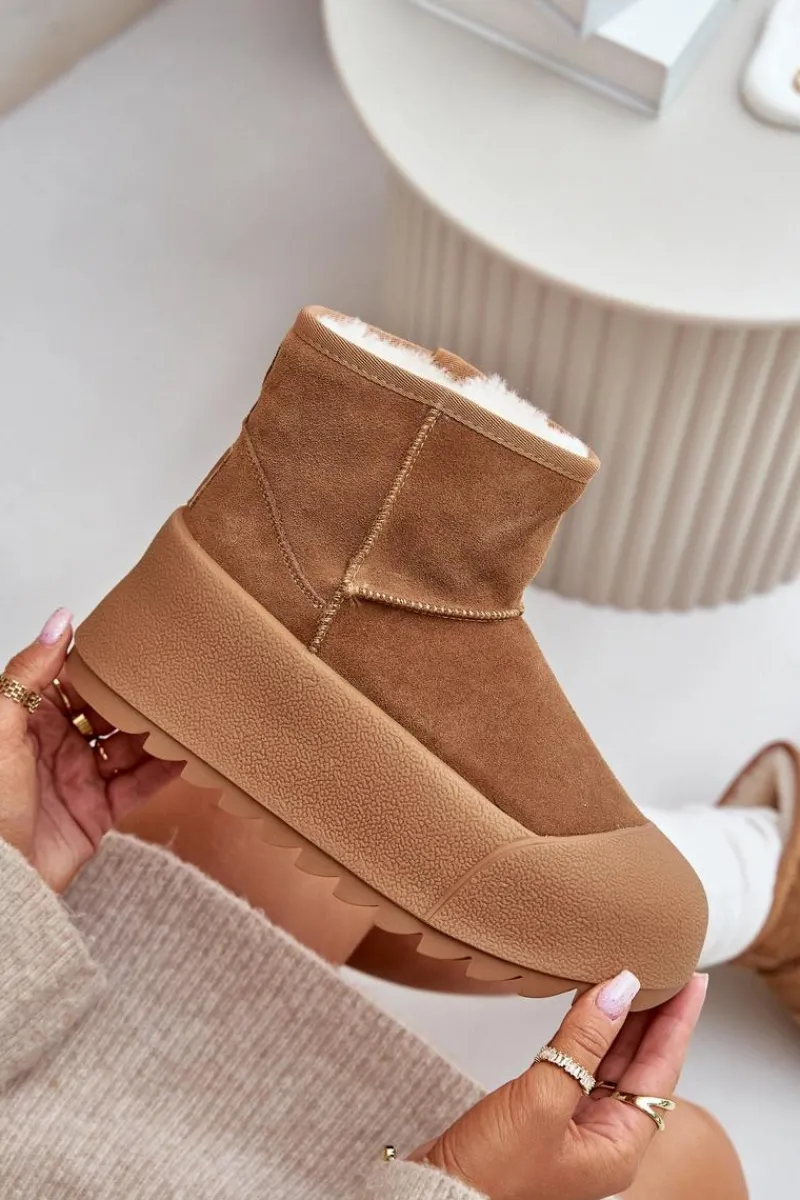 Śniegowce Damskie>Big Star Shoes Ocieplane Zamszowe Śniegowce Na Platformie Big Star OO274A212 Brązowe Brązowy