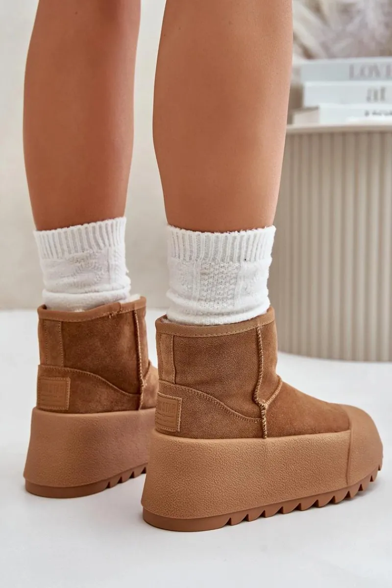 Śniegowce Damskie>Big Star Shoes Ocieplane Zamszowe Śniegowce Na Platformie Big Star OO274A212 Brązowe Brązowy