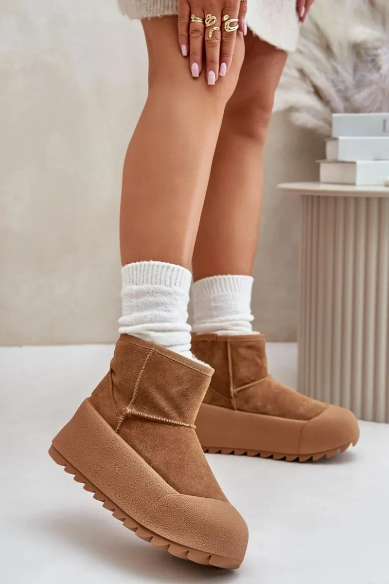 Śniegowce Damskie>Big Star Shoes Ocieplane Zamszowe Śniegowce Na Platformie Big Star OO274A212 Brązowe Brązowy