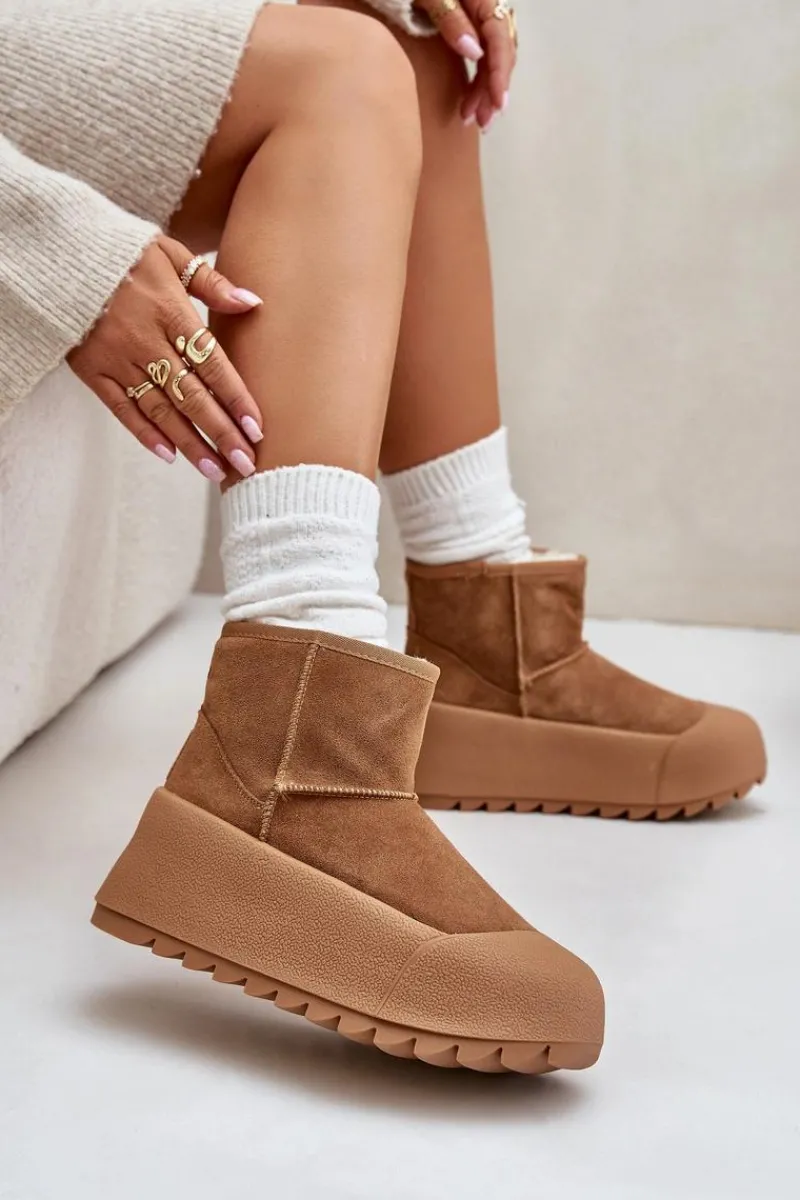 Śniegowce Damskie>Big Star Shoes Ocieplane Zamszowe Śniegowce Na Platformie Big Star OO274A212 Brązowe Brązowy