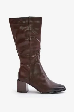 Boto Ocieplnae Kozaki Na Słupku Eko Skórzane Do Połowy Łydki Brązowe Ellithira Brązowy