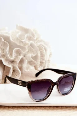 Best Okulary Przeciwsłoneczne Damskie Ze Złotymi Detalami UV400 Czarno-Różowe Okulary