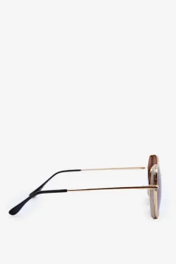 Clearance Okulary Przeciwsłoneczne Damskie Z Brokatowymi Wstawkami UV400 Złoto-Brązowe Okulary