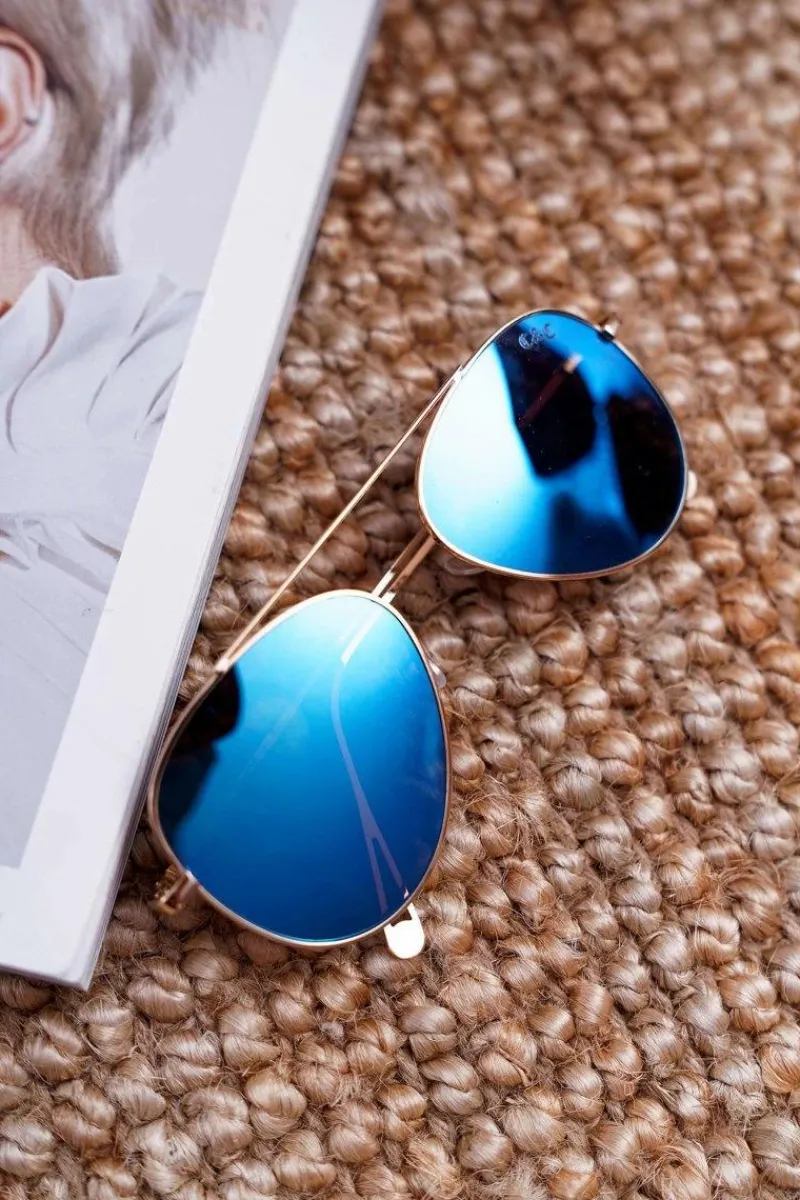 Clearance PRIUS Okulary Przeciwsłoneczne KRE-200 Złoto Niebieskie