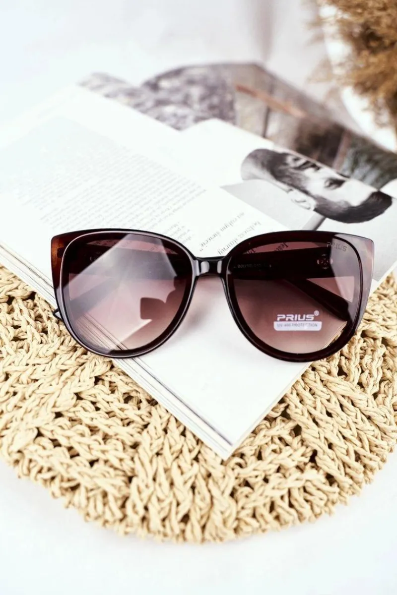 Outlet PRIUS Okulary Przeciwsłoneczne PRE-38 Złote Brązowe Gradient Brokat