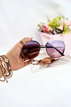 Clearance PRIUS Okulary Przeciwsłoneczne PRE-38 Złote Różowe Granat Gradient Brokat