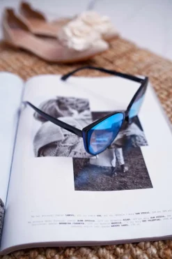 PRIUS Okulary Przeciwsłoneczne PR-V26 Czarne Niebieskie Szkła Granatowy Brokat