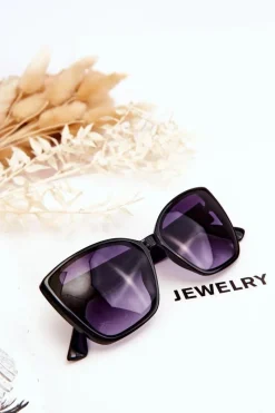 Sale Okulary Przeciwsłoneczne Z Ozdobą UV400 V202 Czarne Okulary