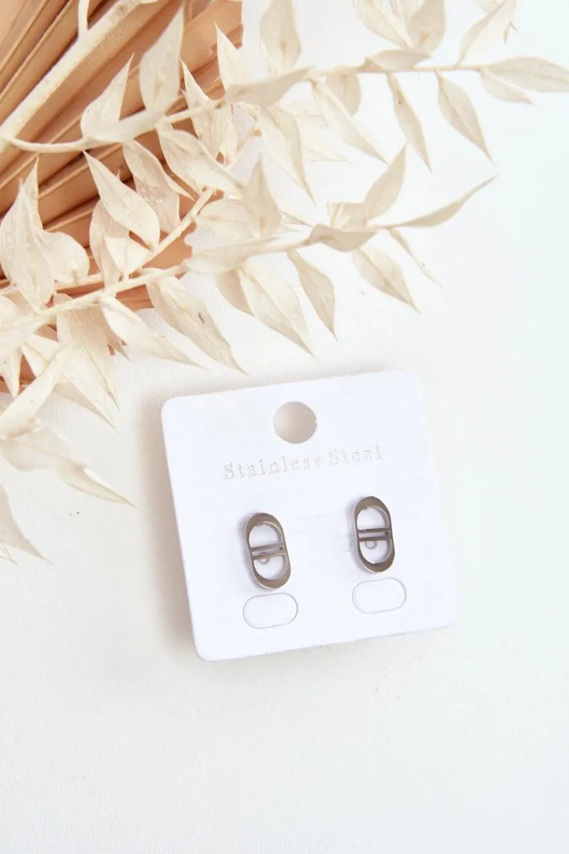 Kolczyki>Glam Chic Owalne Kolczyki Wkrętki Srebrne Srebrny