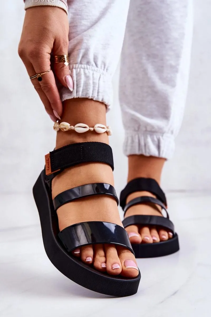 Clearance Pachnące Gumowe Sandały Na Rzep HH285285 Czarne Damskie Sandały Gumowe|Sandały Płaskie