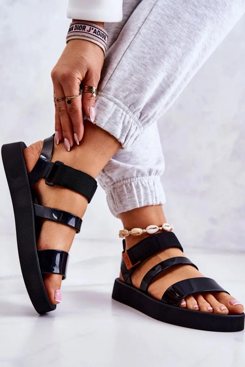 Clearance Pachnące Gumowe Sandały Na Rzep HH285285 Czarne Damskie Sandały Gumowe|Sandały Płaskie