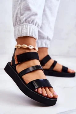 Clearance Pachnące Gumowe Sandały Na Rzep HH285285 Czarne Damskie Sandały Gumowe|Sandały Płaskie