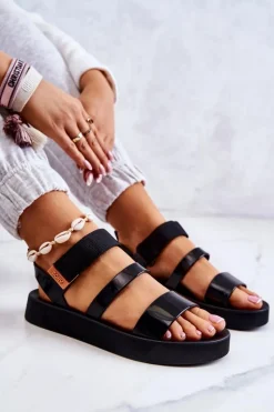 Clearance Pachnące Gumowe Sandały Na Rzep HH285285 Czarne Damskie Sandały Gumowe|Sandały Płaskie