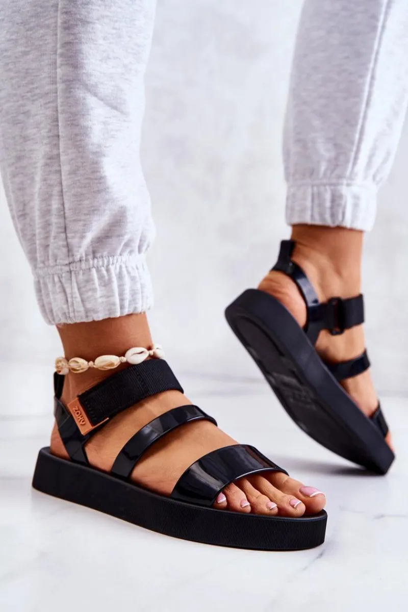 Clearance Pachnące Gumowe Sandały Na Rzep HH285285 Czarne Damskie Sandały Gumowe|Sandały Płaskie