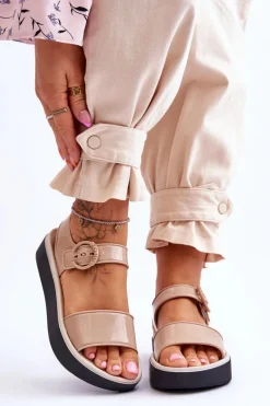 Discount Pachnące Hipoalergiczne Sandały JJ285240 Beżowo-Czarne Damskie Sandały Gumowe|Sandały Płaskie