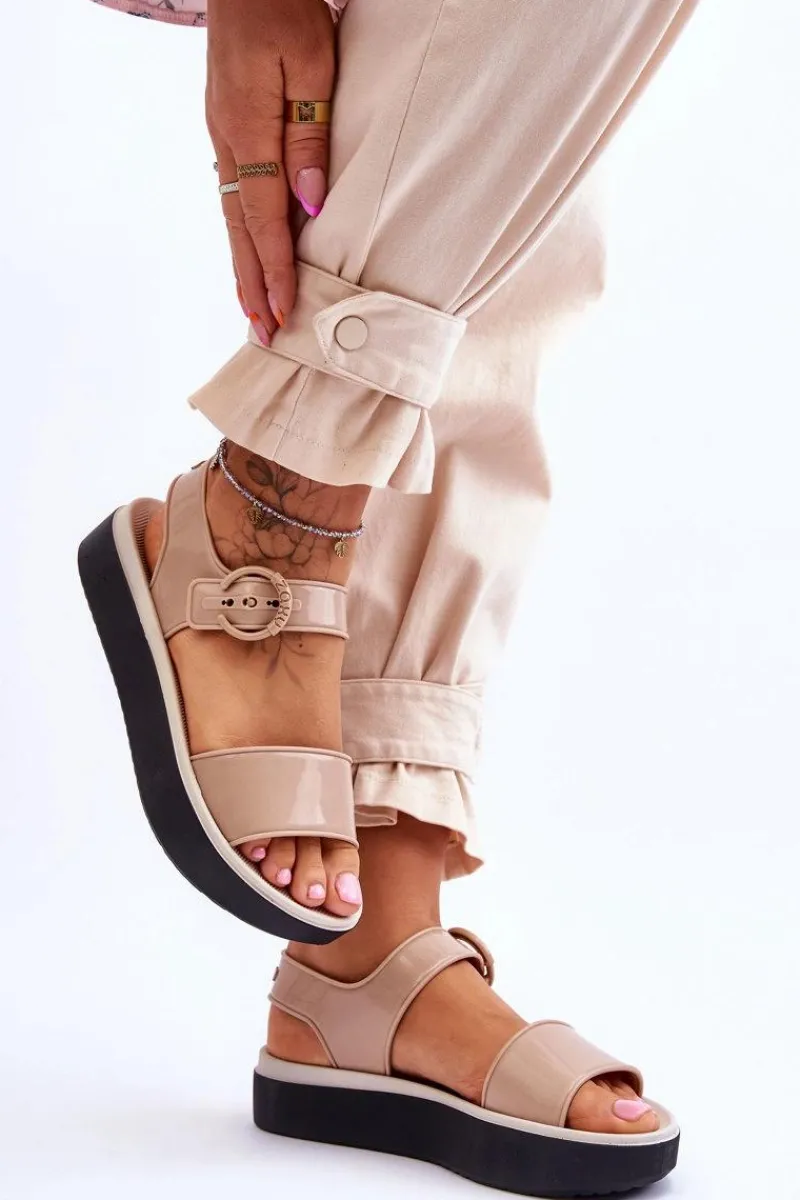 Discount Pachnące Hipoalergiczne Sandały JJ285240 Beżowo-Czarne Damskie Sandały Gumowe|Sandały Płaskie