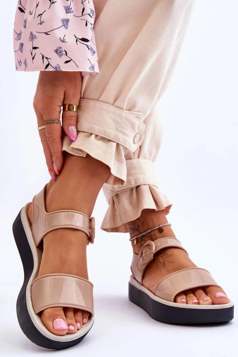 Discount Pachnące Hipoalergiczne Sandały JJ285240 Beżowo-Czarne Damskie Sandały Gumowe|Sandały Płaskie