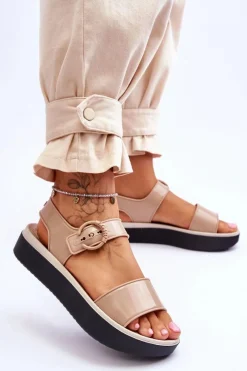 Discount Pachnące Hipoalergiczne Sandały JJ285240 Beżowo-Czarne Damskie Sandały Gumowe|Sandały Płaskie