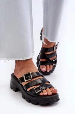 Sale Pachnące Klapki Damskie Na Niskim Obcasie NN285043 Czarne Damskie Klapki Na Platformie|Klapki Damskie Klasyczne