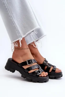 Sale Pachnące Klapki Damskie Na Niskim Obcasie NN285043 Czarne Damskie Klapki Na Platformie|Klapki Damskie Klasyczne