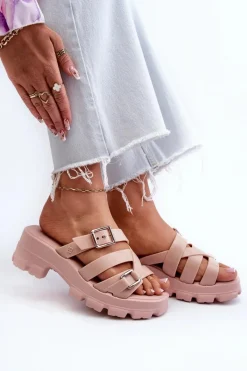 Hot ZAXY Pachnące Klapki Damskie Na Niskim Obcasie NN285044 Jasnoróżowe Różowy