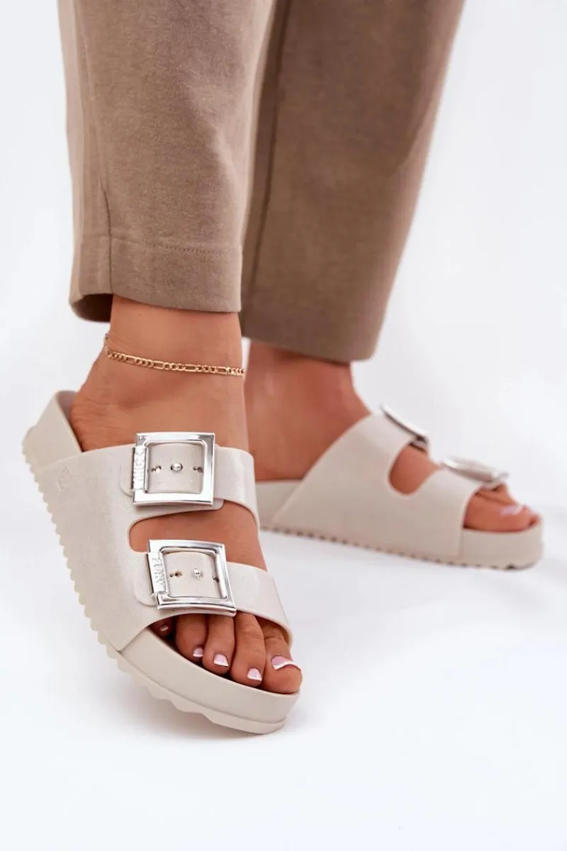 Best ZAXY Pachnące Klapki Damskie Z Klamrami I Brokatem RR285056 Beżowe Beżowy