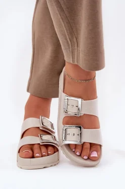 Best ZAXY Pachnące Klapki Damskie Z Klamrami I Brokatem RR285056 Beżowe Beżowy