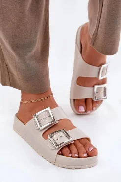 Best ZAXY Pachnące Klapki Damskie Z Klamrami I Brokatem RR285056 Beżowe Beżowy