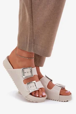 Best ZAXY Pachnące Klapki Damskie Z Klamrami I Brokatem RR285056 Beżowe Beżowy