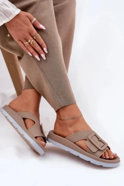 Sale Pachnące Klapki Damskie Z Ozdobną Klamrą RR285076 Beżowe Damskie Klapki Damskie Klasyczne