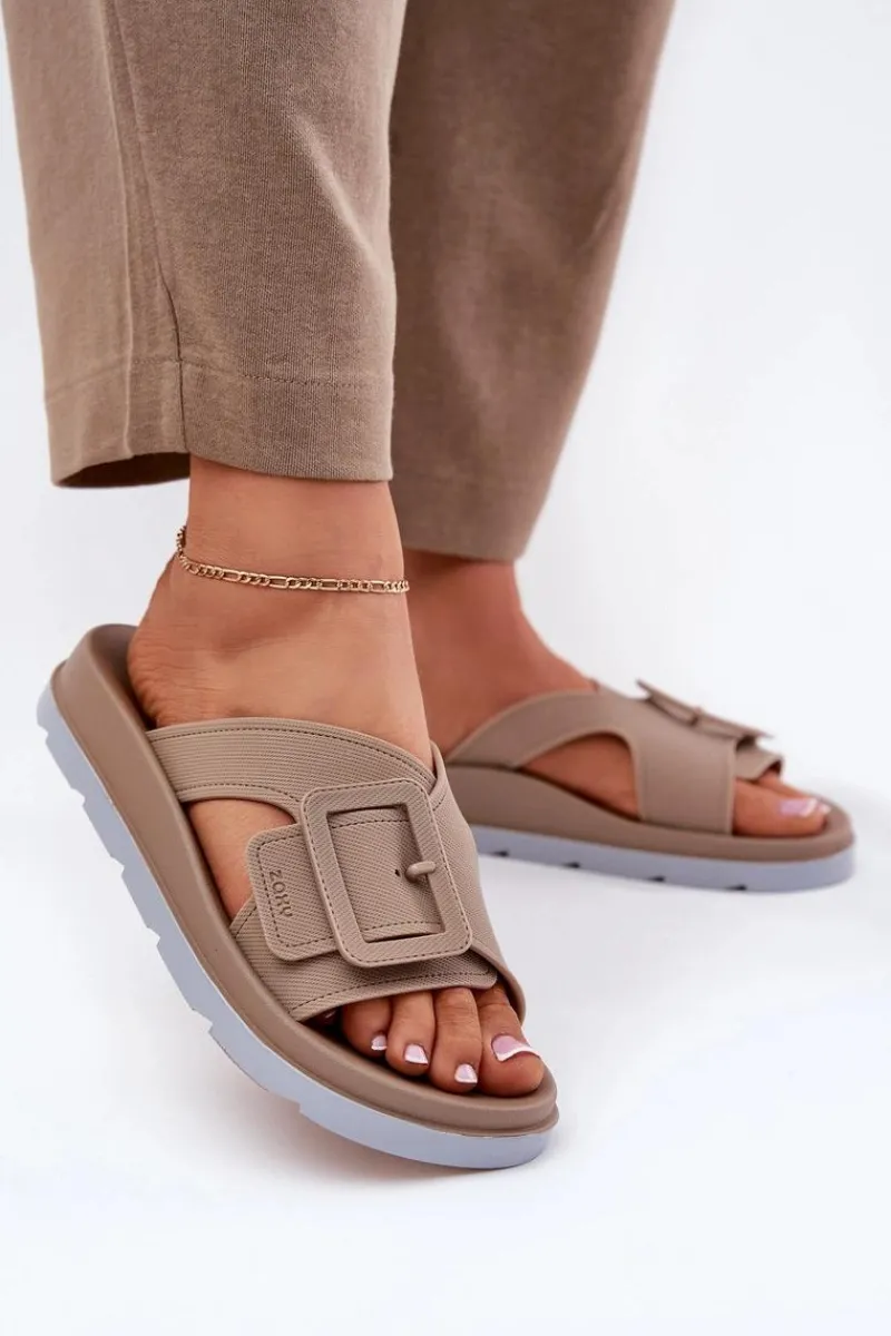 Sale Pachnące Klapki Damskie Z Ozdobną Klamrą RR285076 Beżowe Damskie Klapki Damskie Klasyczne