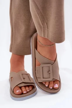 Sale Pachnące Klapki Damskie Z Ozdobną Klamrą RR285076 Beżowe Damskie Klapki Damskie Klasyczne