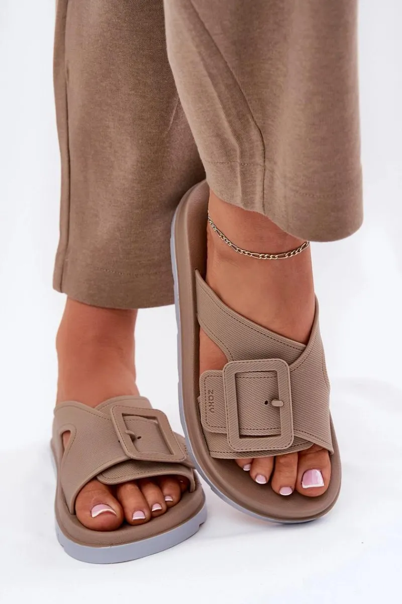 Sale Pachnące Klapki Damskie Z Ozdobną Klamrą RR285076 Beżowe Damskie Klapki Damskie Klasyczne