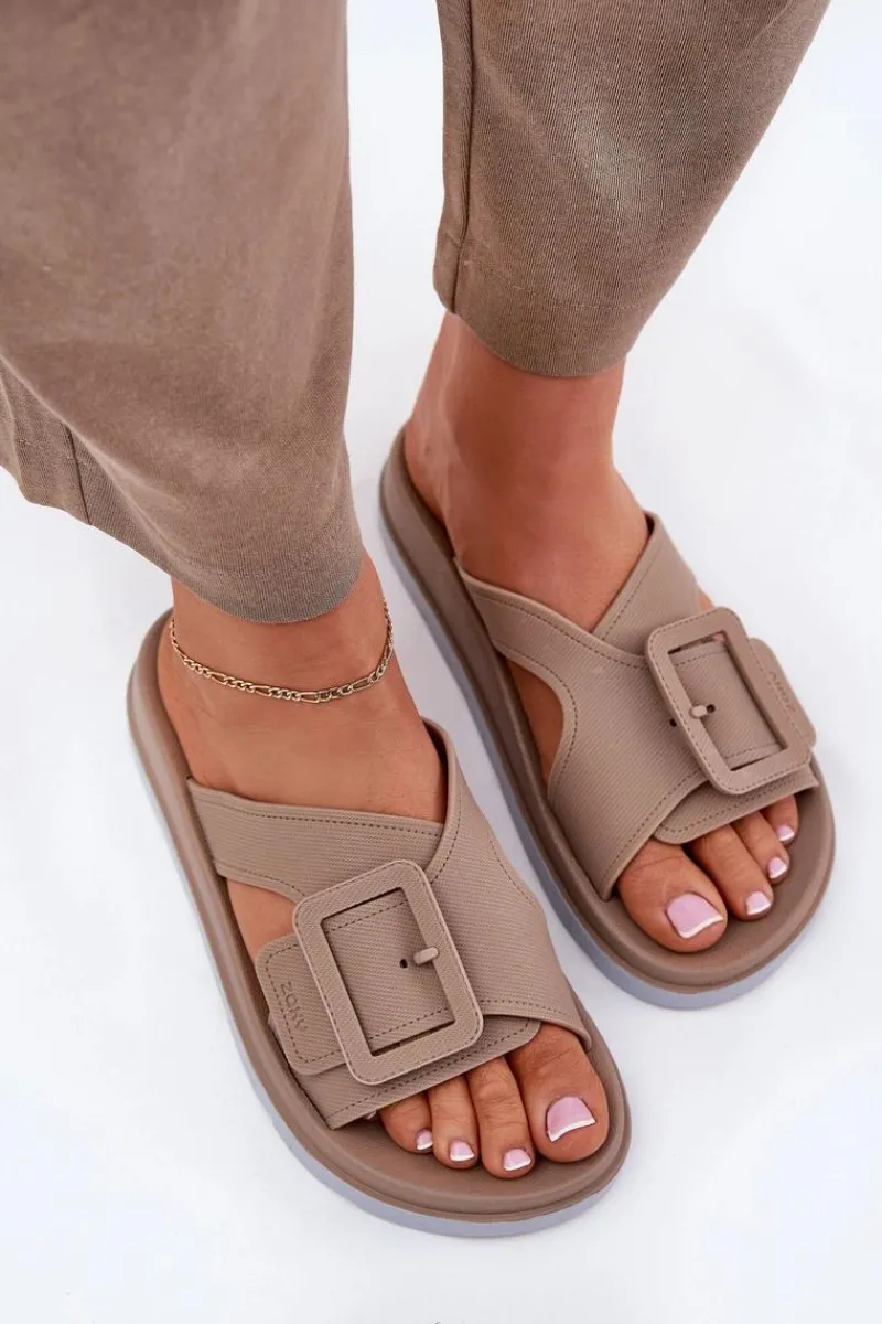 Sale Pachnące Klapki Damskie Z Ozdobną Klamrą RR285076 Beżowe Damskie Klapki Damskie Klasyczne