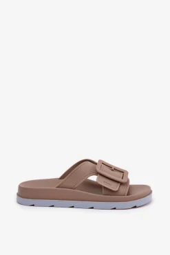 Sale Pachnące Klapki Damskie Z Ozdobną Klamrą RR285076 Beżowe Damskie Klapki Damskie Klasyczne