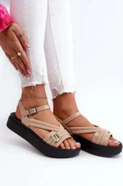 Sandały Gumowe|Sandały Płaskie>ZAXY Pachnące Sandały Damskie Na Platformie LL285063 Beżowe Beżowy