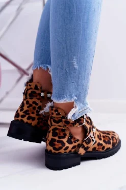 Hot Boto Panterkowe Botki z Wycięciami Cadenza
