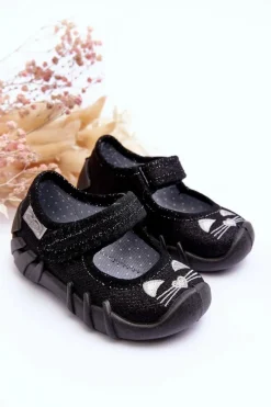 Dziewczęce|Balerinki Dziecięce></noscript>BEFADO Papcie Baleriny Błyszczące Kotki 109P234 Czarne