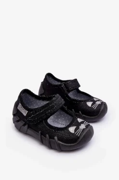 Dziewczęce|Balerinki Dziecięce></noscript>BEFADO Papcie Baleriny Błyszczące Kotki 109P234 Czarne