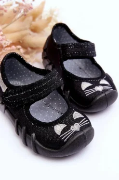 Dziewczęce|Balerinki Dziecięce></noscript>BEFADO Papcie Baleriny Błyszczące Kotki 109P234 Czarne